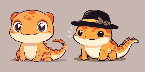 Cute Leopard Gecko in a Hat Cartoon Vector Icon Illustration stickers