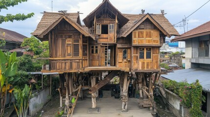 Fototapeta premium Unique Elevated Wooden House in Indonesia
