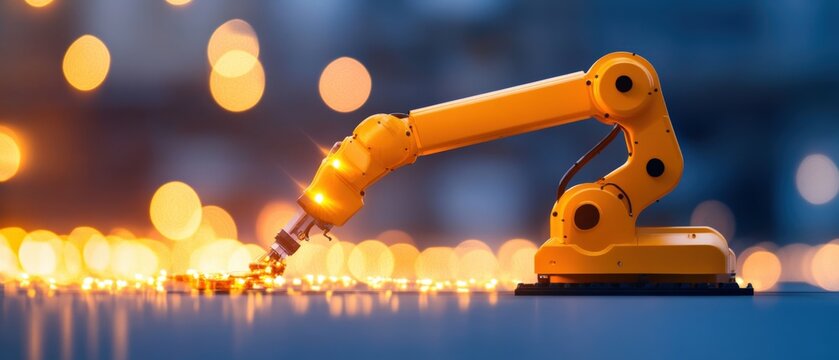 yellow robotic arm working with gold coins