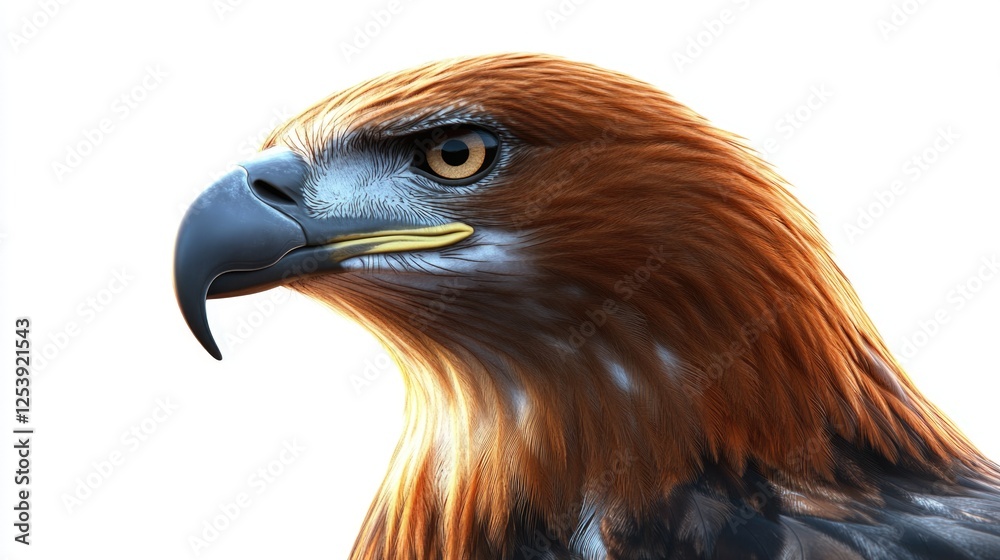 Poster close up view of a bird of prey's face, with sharp eyes and beak