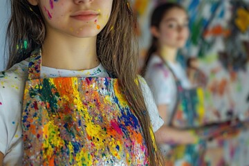 Fototapeta premium A young girl with colorful makeup and paint on her face