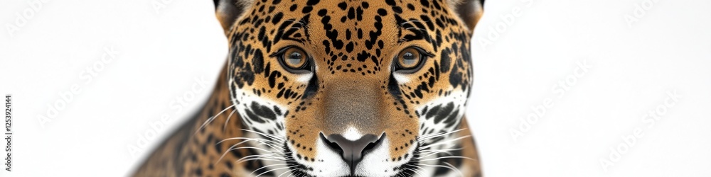 Poster close up of a leopard's face on a white background
