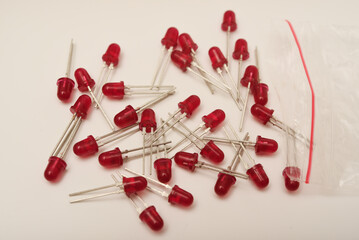 Red LEDs. The electronic component. Old LED elements.