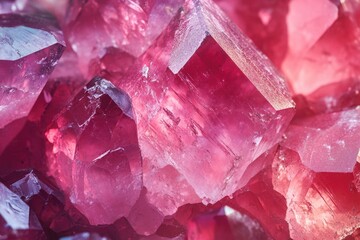 A collection of pink crystals arranged on a surface, great for decorative or scientific uses