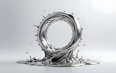 Liquid Metal Torus Melting in Mid-Air on White background