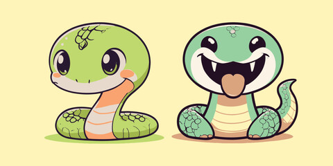 Adorable Cartoon Snakes Cartoon Vector Icon Illustration stickers