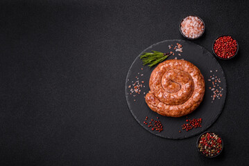 Delicious homemade sausage in the shape of a snail or spiral