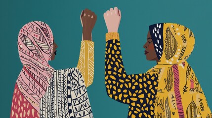 Two women are holding hands and one of them is wearing a scarf