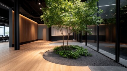 Interior design with tree in office space