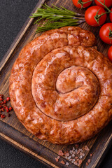 Delicious homemade sausage in the shape of a snail or spiral