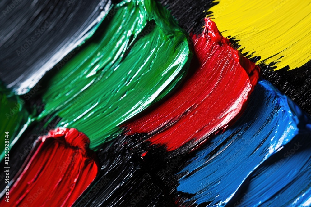 Poster A close-up view of a colorful painting with various textures and brushstrokes
