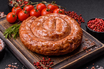 Delicious homemade sausage in the shape of a snail or spiral