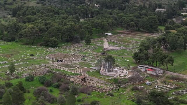 The Sanctuary of Asclepius,  sanctuary in Epidaurus dedicated to Asclepius, aerial view, Peloponnesus, Greece. 