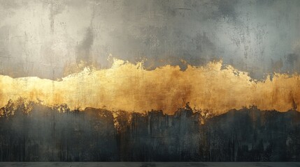 Naklejka premium Abstract painting featuring gold band against gray and black background