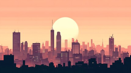 Fototapeta premium Cityscape Silhouette at Sunset Over Modern Buildings