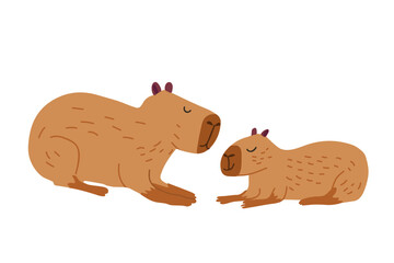 Cute capybara with her baby, motherly love, mother's day,