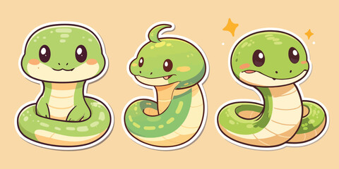 Obraz premium Adorable Cartoon Snakes Vector Icon Illustration stickers