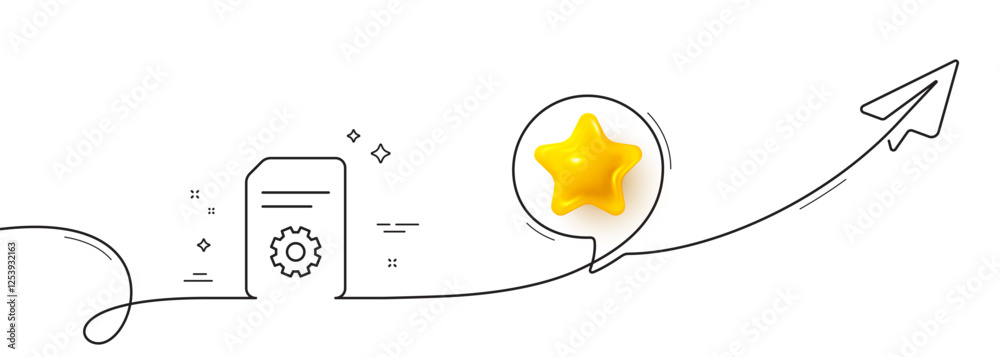 Poster document management line icon. continuous line with share plane. information file with cogwheel sign