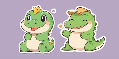 Two Cute Baby Dinosaurs Cartoon Vector Icon Illustration stickers