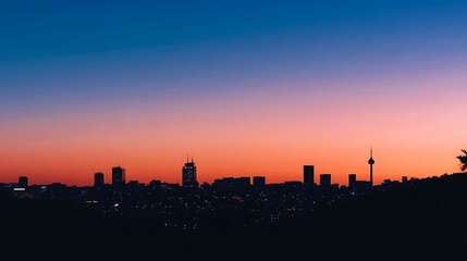 City Skyline Silhouette At Sunset Over Cityscape