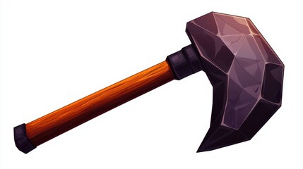 A stylized, geometric hammer with a wooden handle and a sharp, angular head, often used in gaming or fantasy settings.