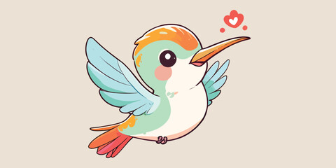 Cute Hummingbird with Flower Cartoon Vector Icon Illustration stickers