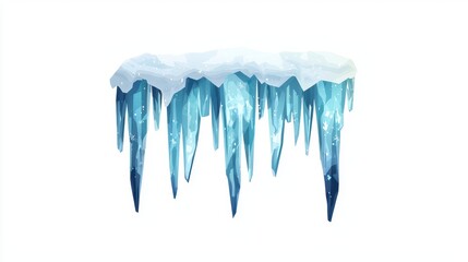 A vibrant illustration of icicles hanging from a snow-covered ledge, showcasing shades of blue and white against a plain background.