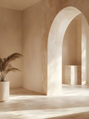 Fototapeta premium A curved marble archway leading into a luxury room, featuring a white frame.