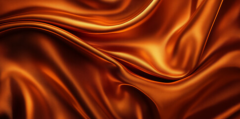 Obraz premium Luxurious orange satin fabric with smooth, flowing texture and rich sheen. elegant drapes create sense of warmth and sophistication, perfect for various design applications