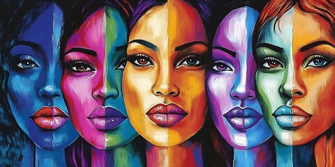 Obraz premium Women�s Day celebration with multicultural faces