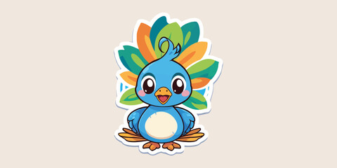 Cute Baby Peacock Cartoon Vector Icon Illustration stickers