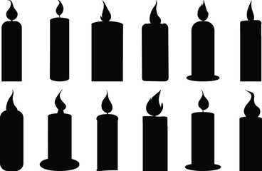 Candle silhouette set vector design big pack of light illustration and icon