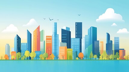 Obraz premium Colorful City Skyline with Trees and Water