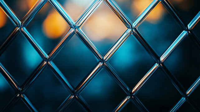 close up view of modern silver toned textured glass window, showcasing diamond pattern with blurred background. interplay of light creates captivating visual effect