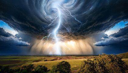 the wrath of god dramatic lightning typhoon in an ominous sky stormy clouds virtual illustration