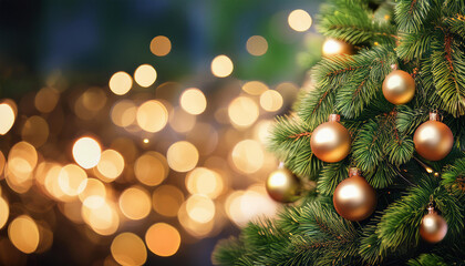 christmas tree banner bokeh lights background