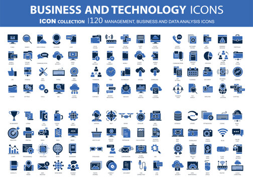 Business and marketing, programming, data management, internet connection, social network, computing, information. Flat vector illustration