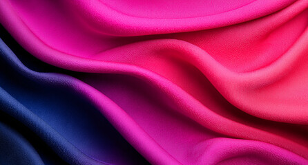 Fototapeta premium Soft fabric waves in vibrant pink and purple hues create stunning visual. smooth texture and rich colors evoke sense of elegance and luxury, perfect for fashion or design projects