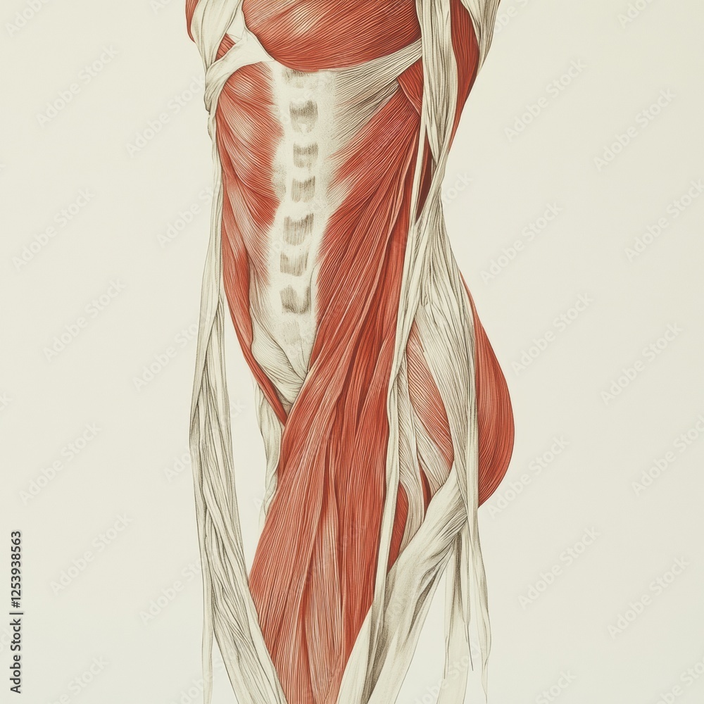 Poster detailed anatomical illustration of the muscular system showcasing intricate muscle fibers and struc