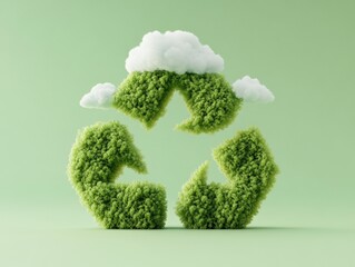 green recycle symbol with clouds above on a green background