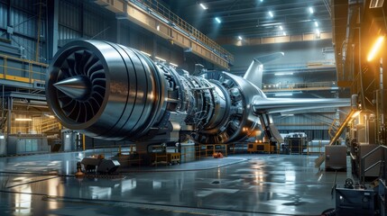 Advanced Aerospace Engine Production Facility with Precision Tools and Robotic Systems