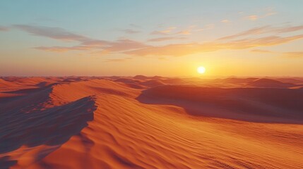 Rolling Sand Dunes Under Golden Sunset