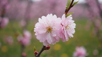 Obraz premium Pink Cherry Blossom With Dewdrops in Bloom