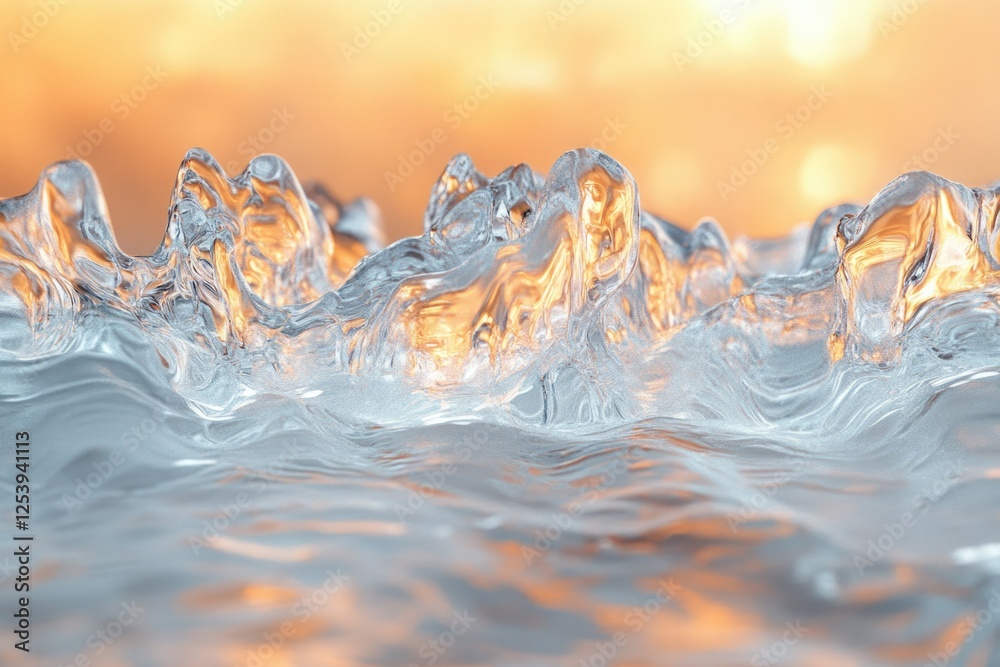 Wall mural abstract image of silver waves with orange sunset backdrop, creating a serene and captivating scene.