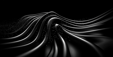 Smooth black waves with white dots create dynamic, flowing design. abstract composition evokes sense of movement and depth, perfect for modern backgrounds or artistic projects