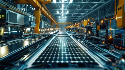 Fototapeta premium Advanced Green Energy Manufacturing Facility Producing Solar Cells with Automated Systems