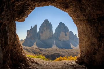 north side of Tre Cime di Lavaredo picture taken out of a cave sextner dolomites