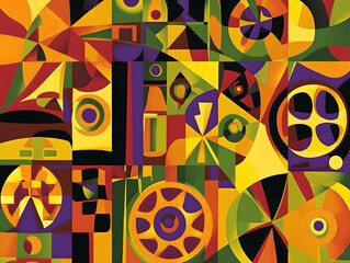 Vibrant Abstract Composition: A captivating abstract artwork bursting with vibrant colors and geometric shapes, creating a dynamic and visually stimulating composition.