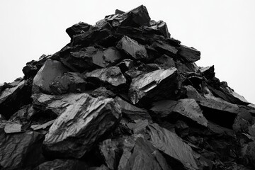 Naklejka premium Accumulated Carbon Rock: A Mountain of Coal Depicting Industrial Fuel Impact on Environment