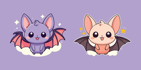 Cute Kawaii Bats Cartoon Vector Icon Illustration stickers